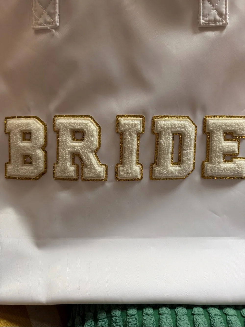 BRIDE White Tote Bag with Gold Appliqué
